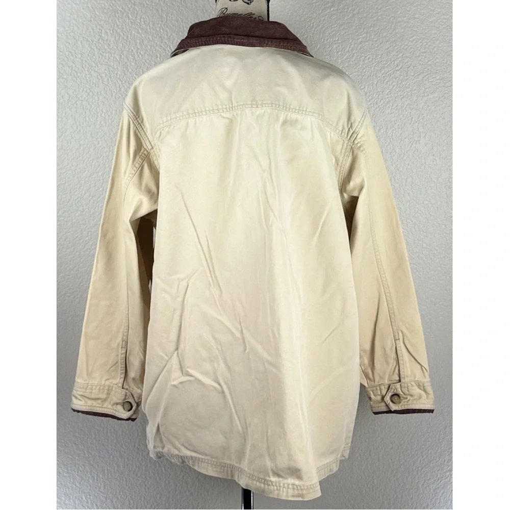 Vintage Women's Barn Utility Jacket Cream with Brown Corduroy Collar size Medium - Picture 7 of 9